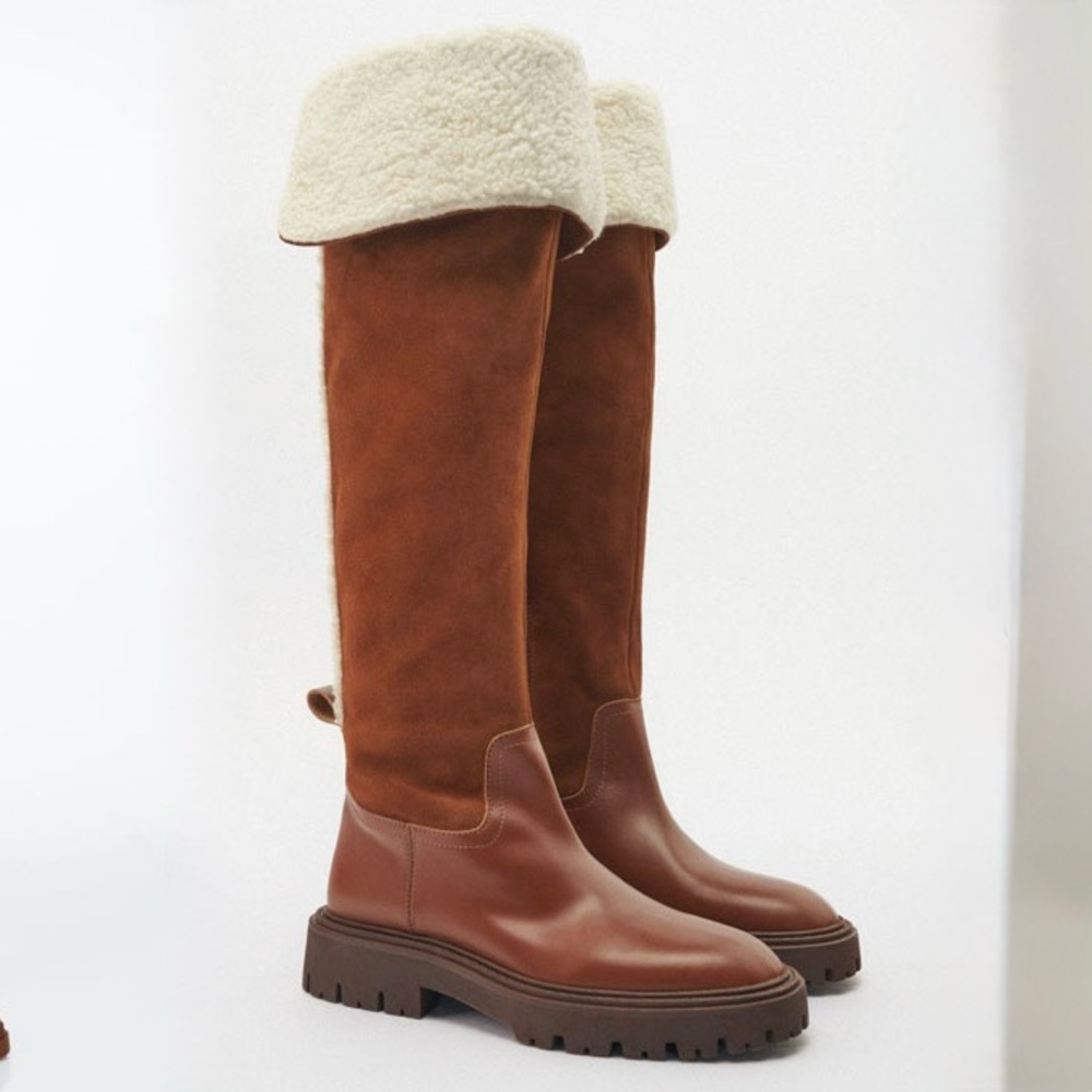 Genuine suede Zara Brown Over the Knee Boots size 7.5 (38)